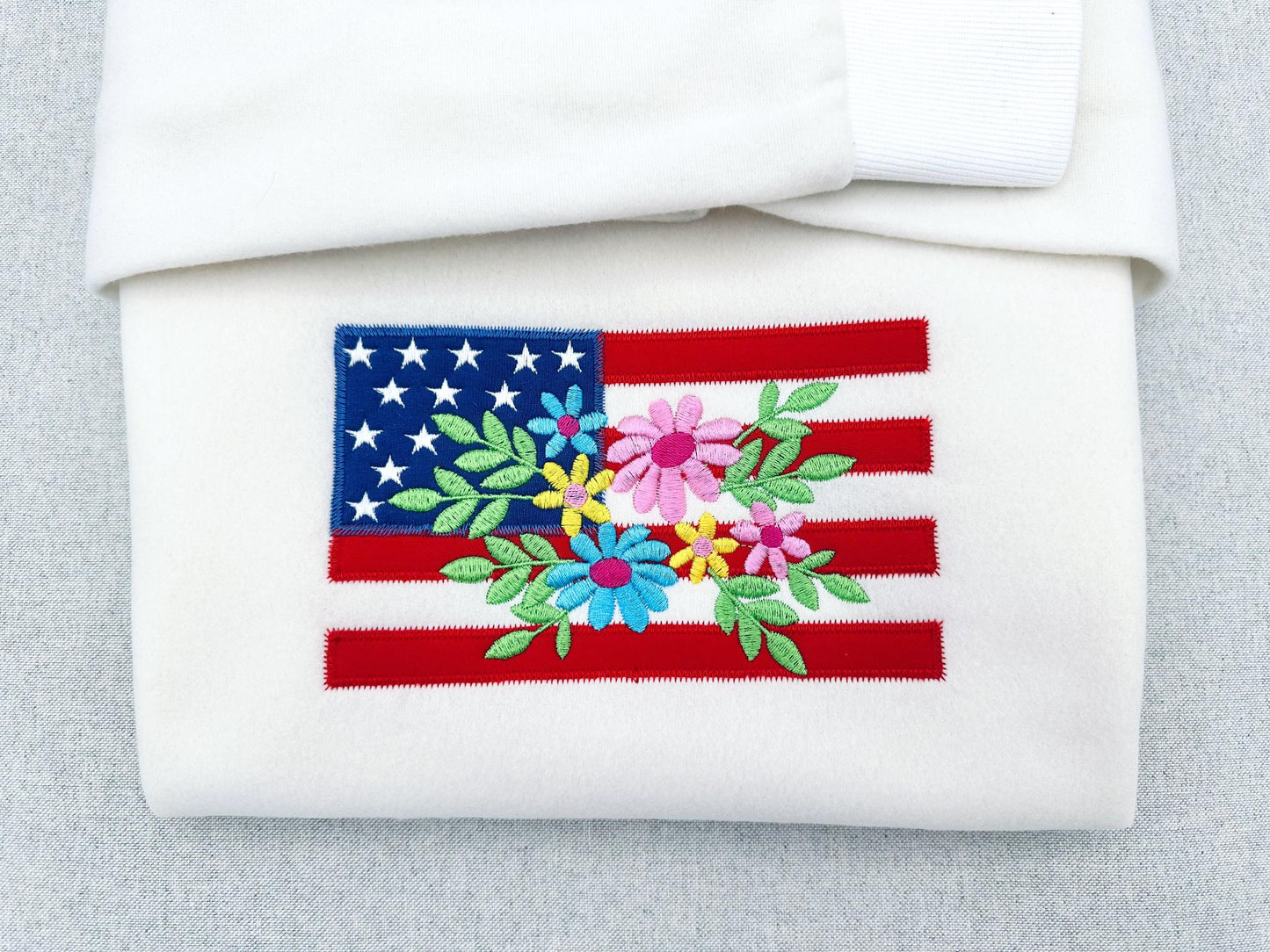 Floral USA Flag Applique