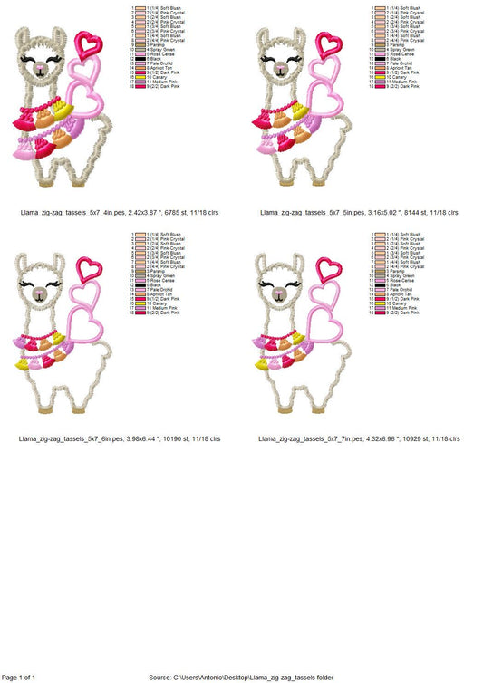Valentine Llama Zigzag Applique