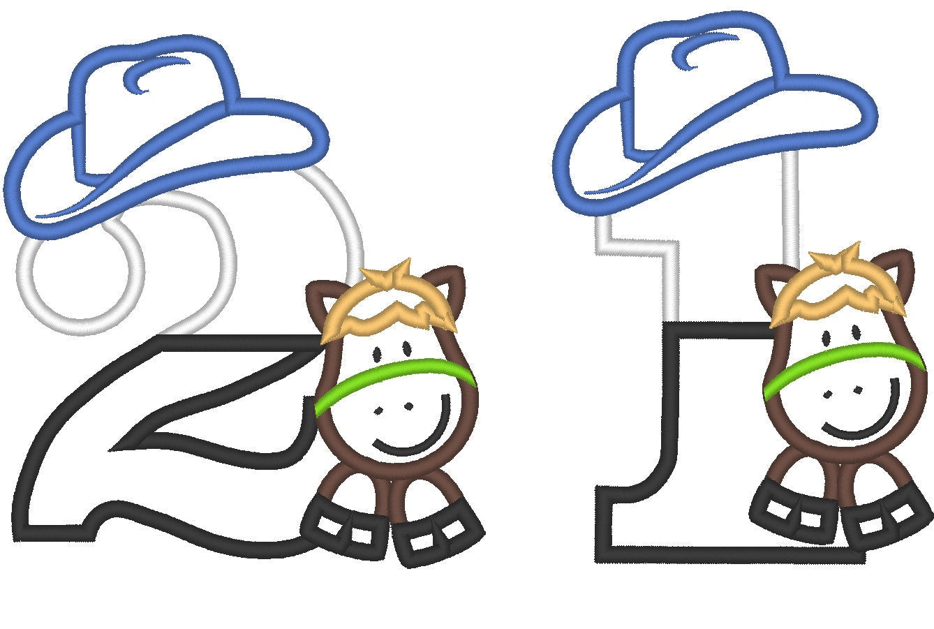 Little Cowboy Birthday numbers whole set machine embroidery applique | Artapli - image 1