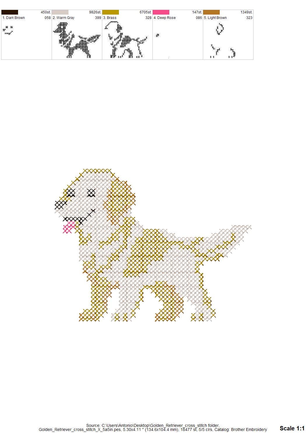 Golden retriever em ponto cruz