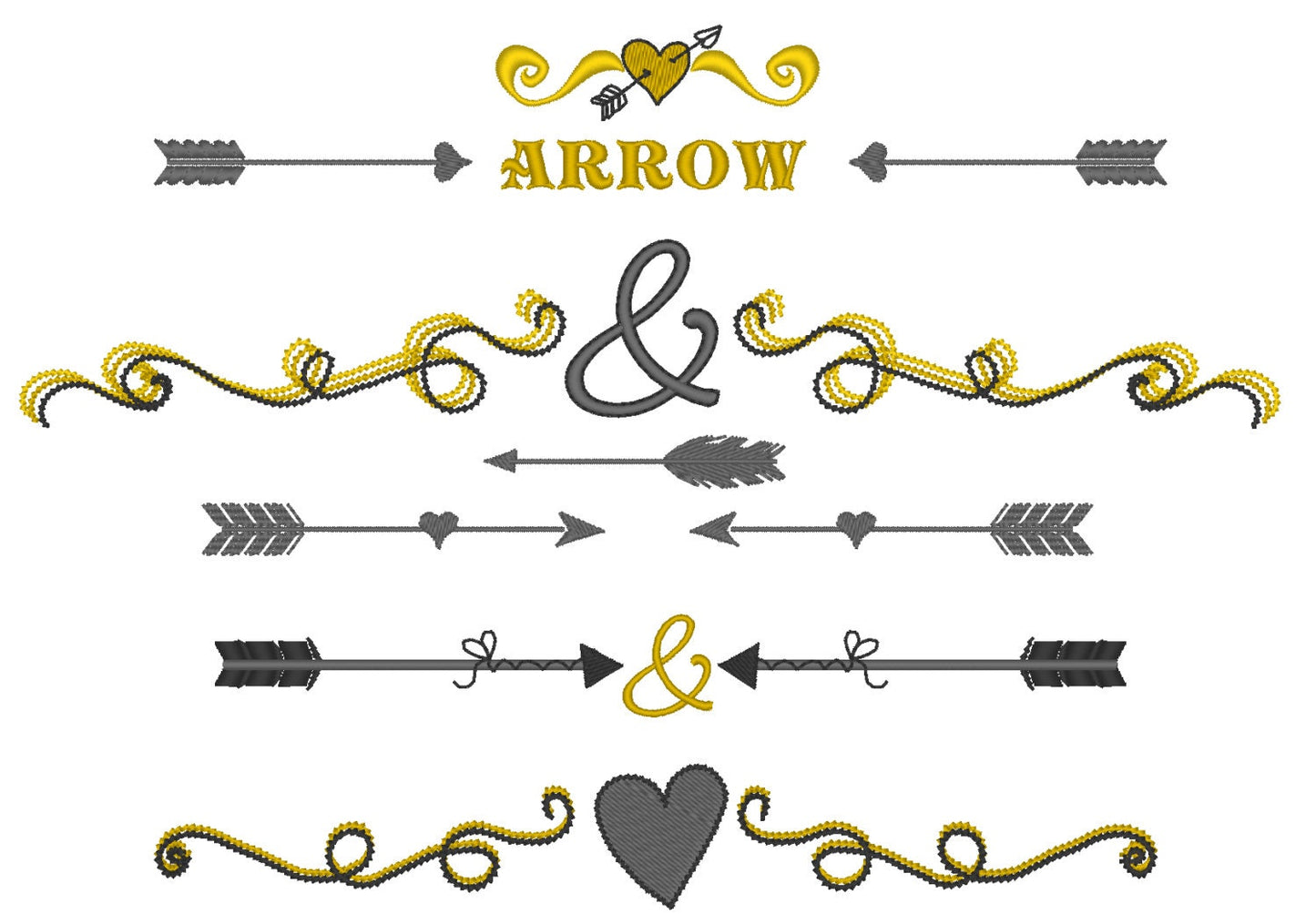 Arrow Heart and Curl Wedding Monogram Border Set - image 1