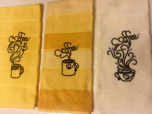 Coffee love outline designs kitchen dish towel for coffee lovers machine embroidery designs