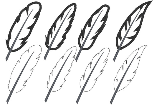Feather Set of 4 types applique machine embroidery designs