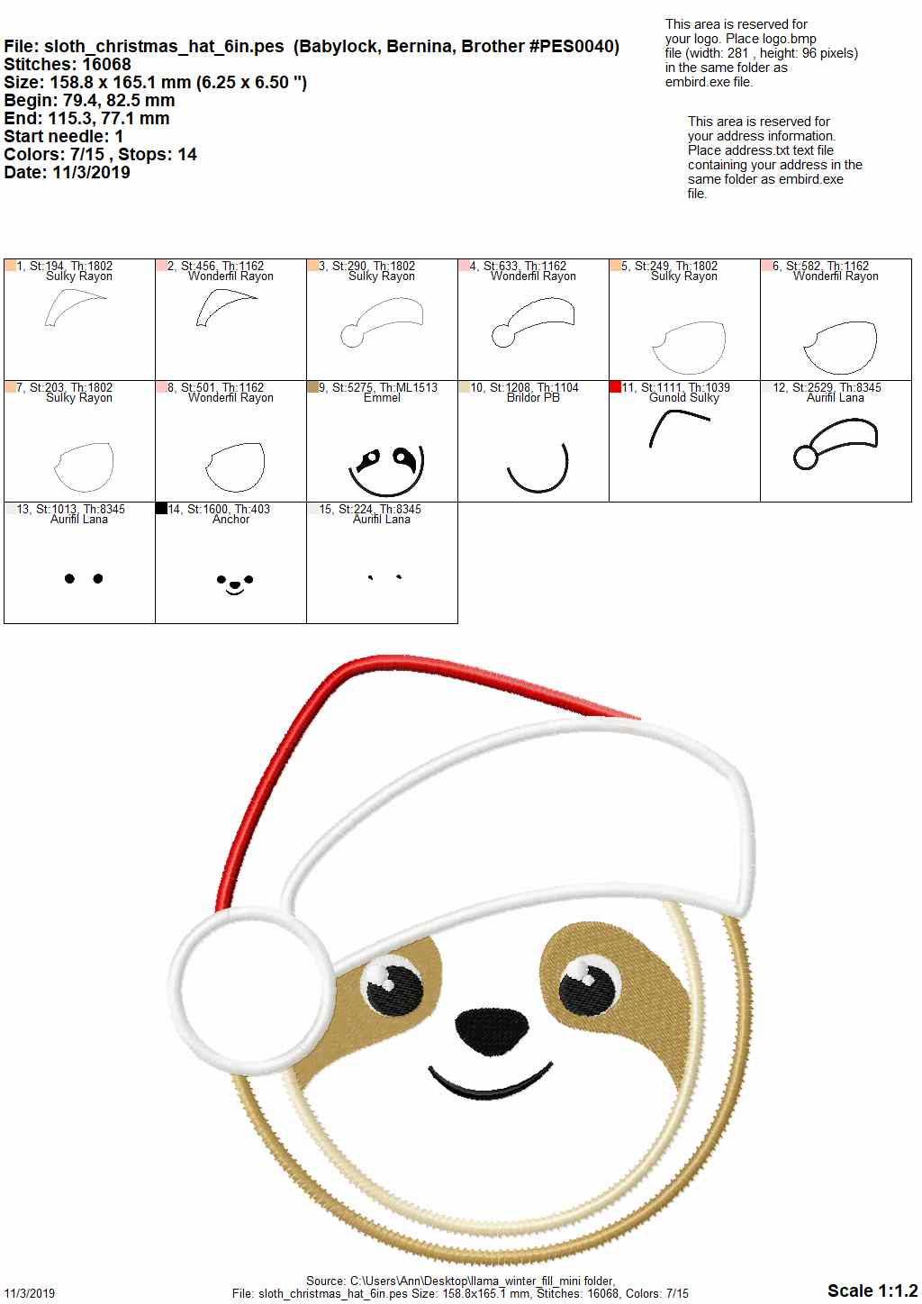 Christmas Sloth with Santa Hat