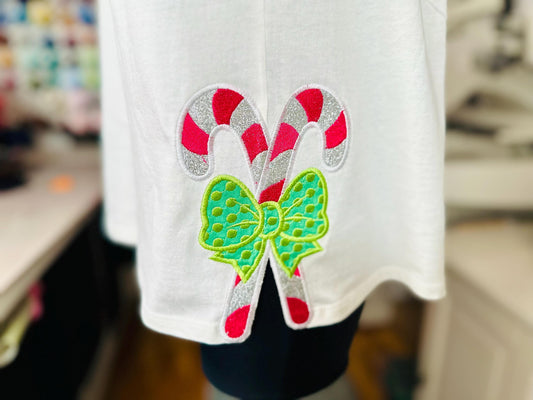 Christmas Candy Side Bow Applique Embroidery Design