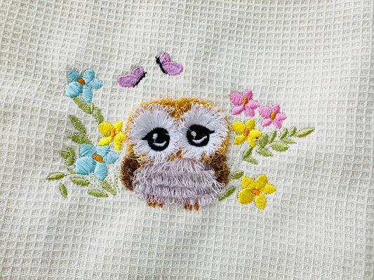 Fringed Fluffy Owl Chenille Embroidery Design
