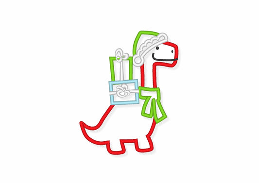 Merry Christmas Dinosaur Applique Embroidery Design