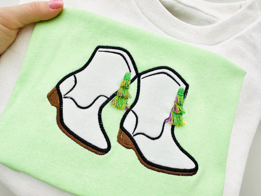 Dancing Mardi Gras Boots Appliqué Embroidery Design