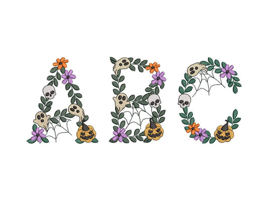Spooky Skull Floral In-the-Hoop Font Embroidery Design
