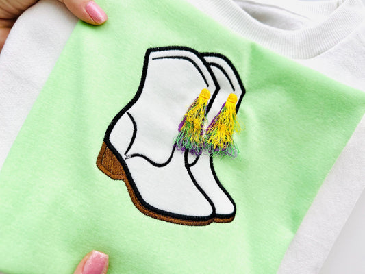 Fringed Mardi Gras Boots Appliqué Embroidery Design