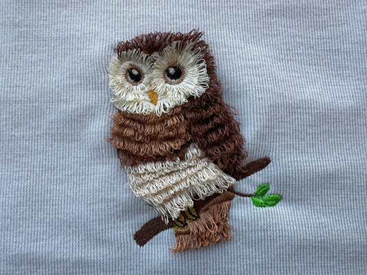 Fringed Cute Fluffy Owl Chenille Embroidery Design