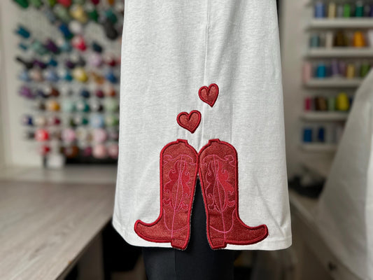 Valentine Heart Cowgirl Cowboy Boots Applique Embroidery Design