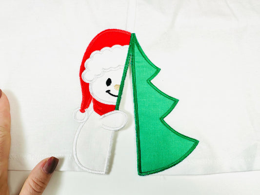 Peeking Snowman Applique Embroidery Design