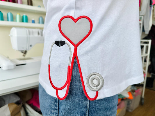 Therapist Stethoscope Heart Applique Embroidery Design