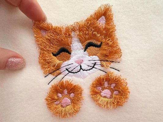 Adorable Little Fringed Kitten Chenille Embroidery Design