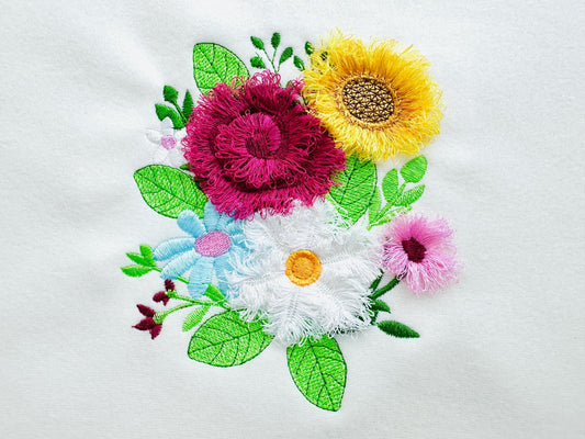 Fringed Floral Summer Bouquet Fringe Embroidery Design