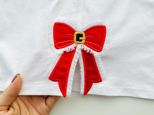 Fringed Santa Claus Bow Applique Embroidery Design