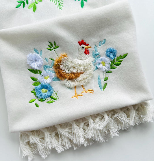 Fringed Floral Chicken Chenille Embroidery Design