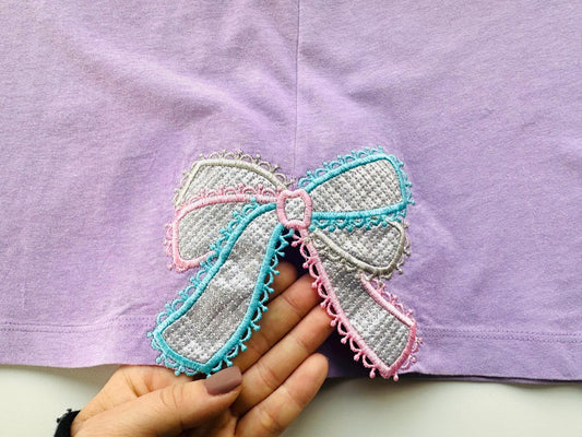 Lace Split Side Seam Bow Applique Embroidery Design
