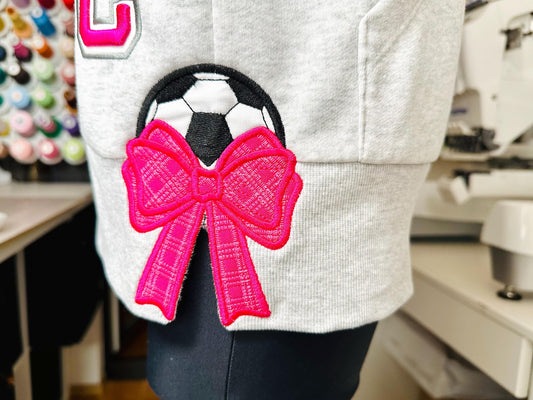 Soccer Ball Gingham Plaid Bow Applique Embroidery Design