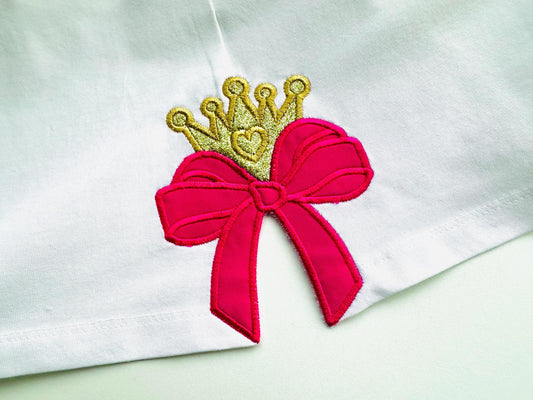 Bow and Princess Crown Diadem Tiara Appliqué Embroidery Design