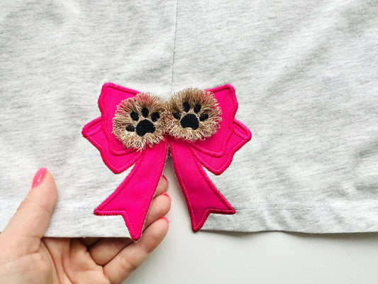 Fringed Puppy Paws and Bow Appliqué Embroidery Design