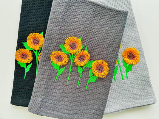 Fringed Sunflower 4 Stems Fringe Embroidery Design