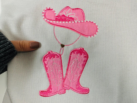 Cowgirl Kicking Boots and Hat Applique Embroidery Design
