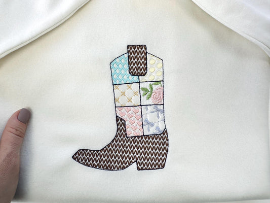 Patchwork Cowboy Boots In-the-Hoop Embroidery Design