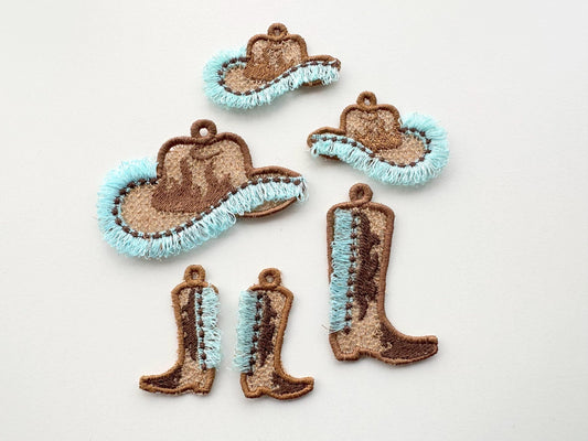 Cowboy Cowgirl Fringed Boots and Hat Fringe Embroidery Design