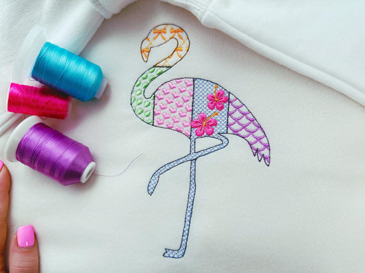 Patchwork Flamingo Outline Embroidery Design
