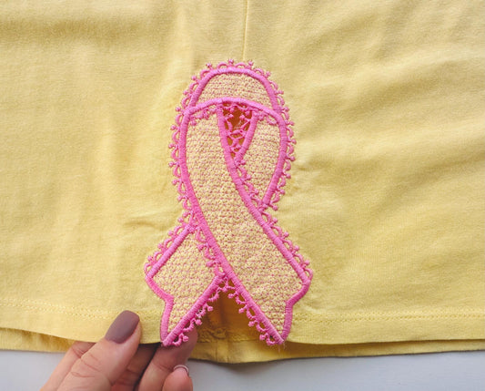 Cancer Ribbon Side Bow Appliqué Embroidery Design