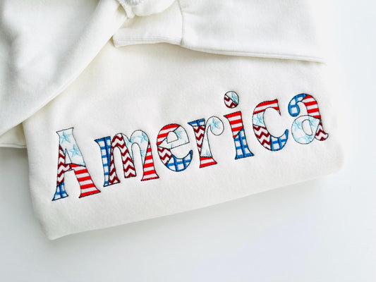 Patchwork American Flag Outline Embroidery Design