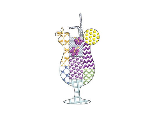 Patchwork Summer Cocktail with a Straw In-the-Hoop Embroidery Design