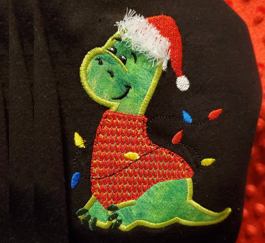 Little Dinosaur Christmas Applique Embroidery Design
