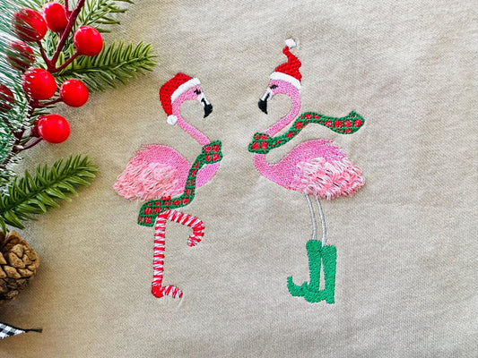 Flamingo Santa Hat Fringe Embroidery Design