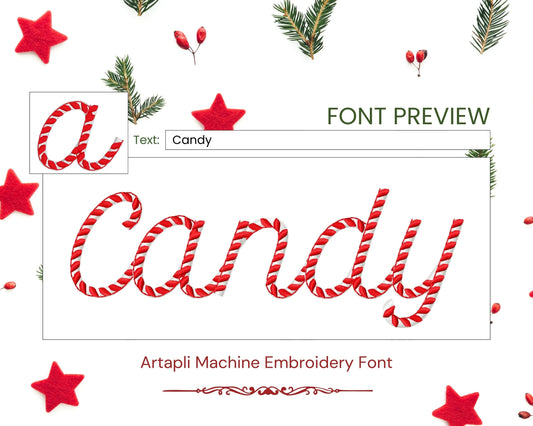 Classy Candy Cane Handwritten Font In-the-Hoop Embroidery Design