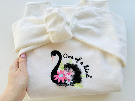 Boho Fringed Black Swan Chenille Embroidery Design