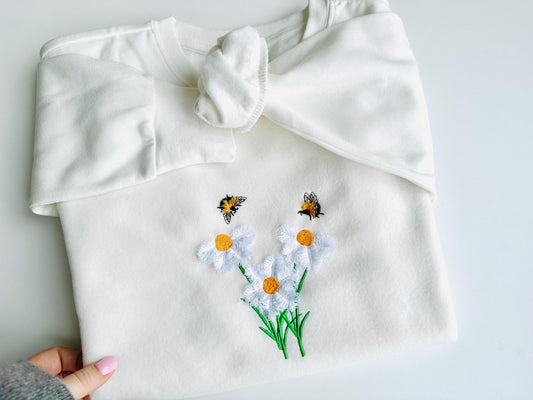 Fringed Flowers and Bee Fringe Embroidery Design