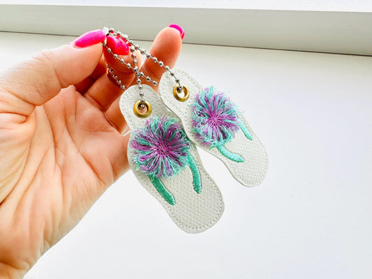 Summer Flip Flops Fringe Embroidery Design — Keychain