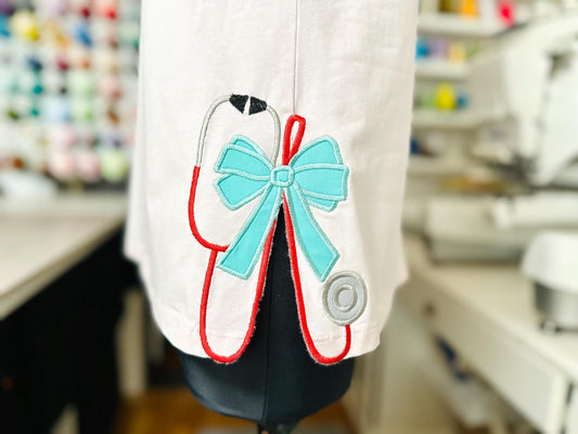 Therapist Medic Stethoscope with Bow Applique Embroidery Design