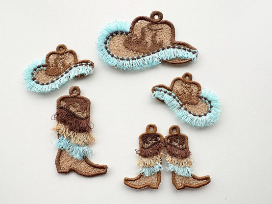 Cowboy Cowgirl Boots and Hat Fringe Embroidery Design