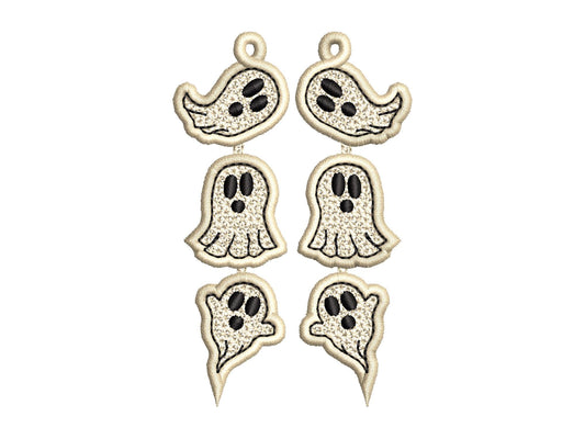 Spooky Ghost Earrings In-the-Hoop Embroidery Design