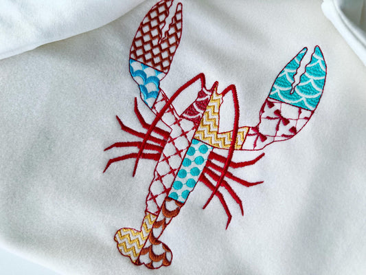 Patchwork Lobster Outline Embroidery Design