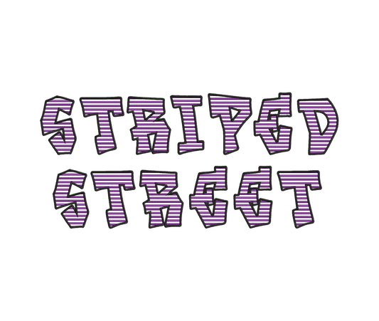 Striped Street Font Satin Stitch Embroidery Design