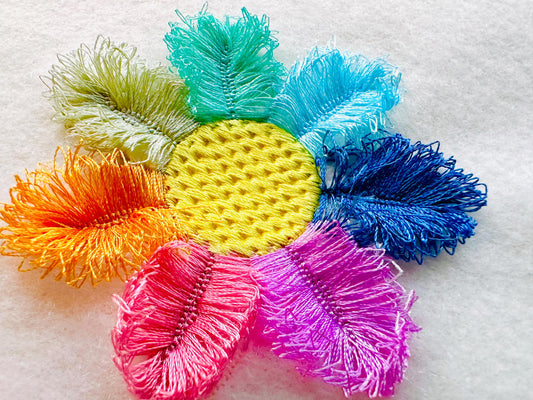 Multicolored Daisy Fringe Embroidery Design
