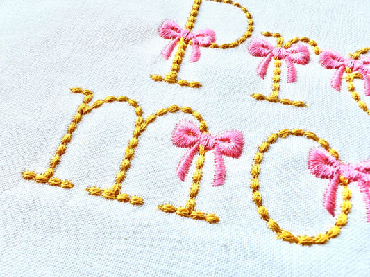 Hand Stitch Effect Font with Bow Bean Embroidery Design