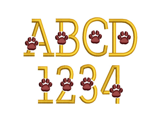 Paw Print Satin Font Embroidery Design
