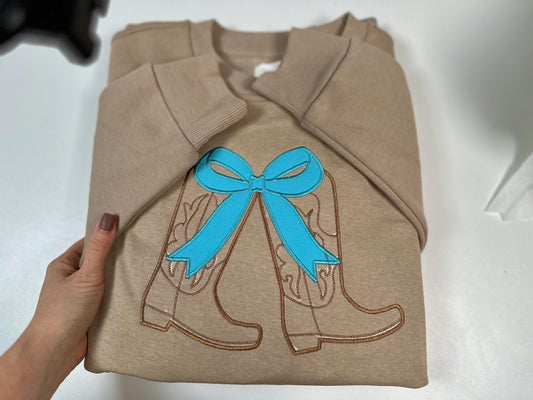 Cowboy Cowgirl Boots and Bow Applique Embroidery Design