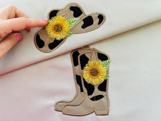 Sunflower Cowboy Boots and Hat Applique Embroidery Design